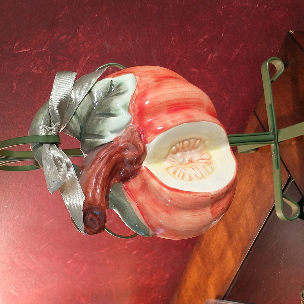 VTG - Ceramic Orange Pumpkin Wall Hanging Retro Kitchen Decoration - EUC